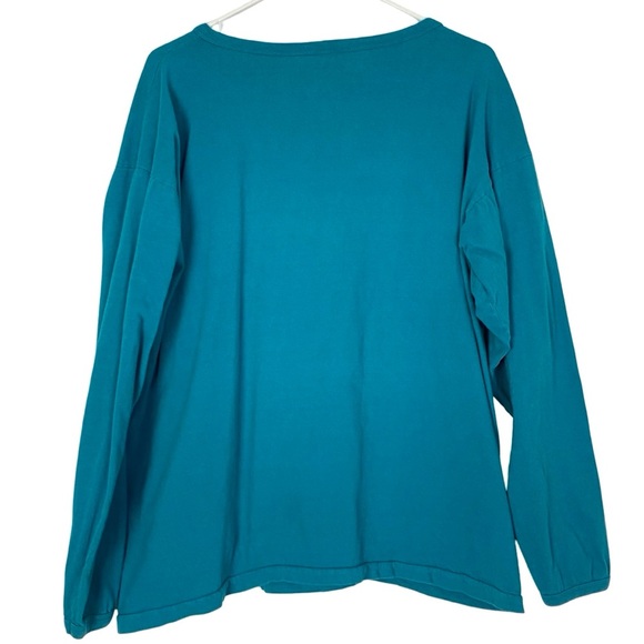 Vintage Artesania Embroidered Shirt Top Womens Size XL Turquoise Handmade Tshirt - Picture 2 of 7